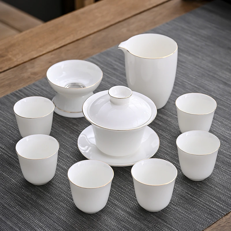 高档德化白瓷功夫茶具套装羊脂玉陶瓷家用办公简约泡茶壶盖碗轻奢