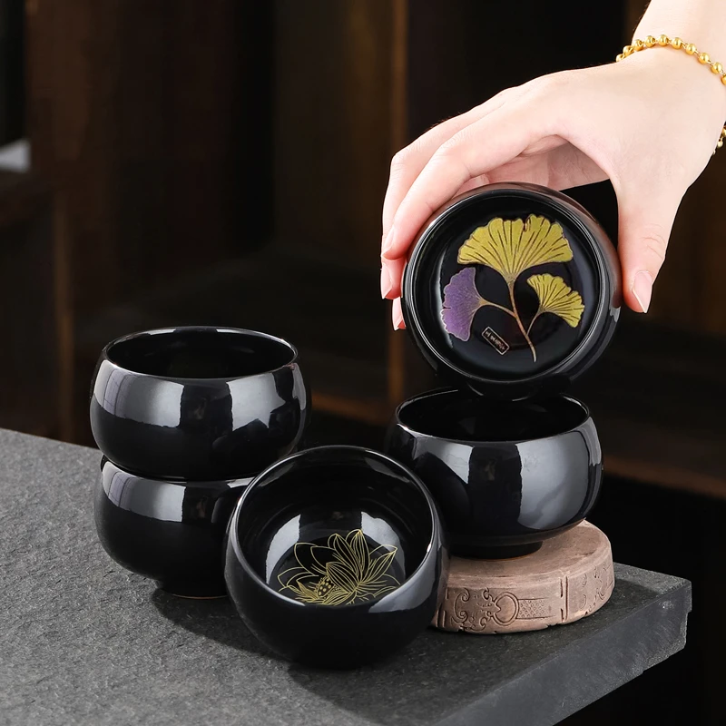 陶瓷茶杯主人杯功夫茶具喝茶杯子品茗杯黑釉木叶盏茶碗单杯乌金盏