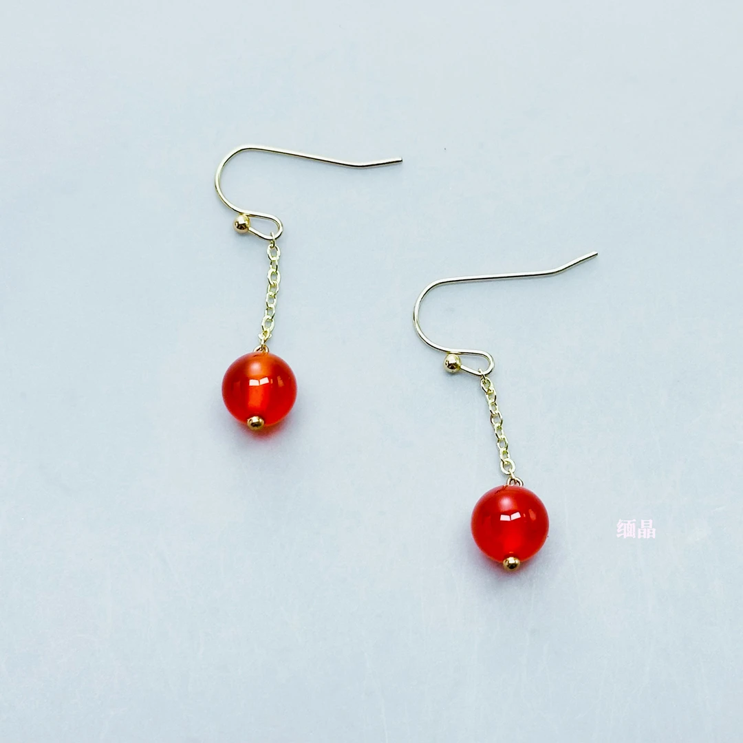 「缅晶」冰红玛瑙耳环简洁百搭新中式