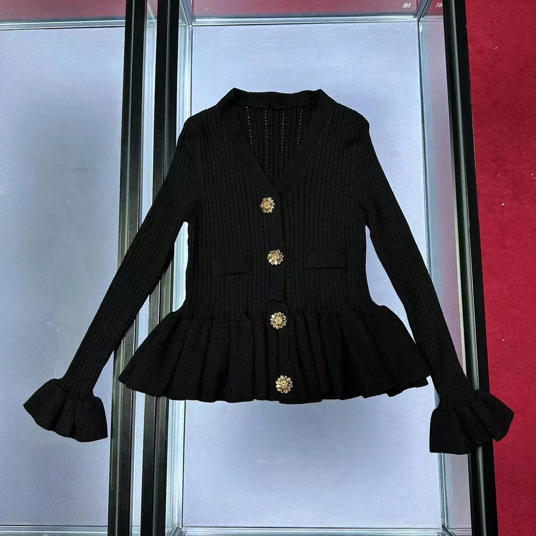 D192时尚显瘦气质长袖针织衫短款百搭修身设计感秋季