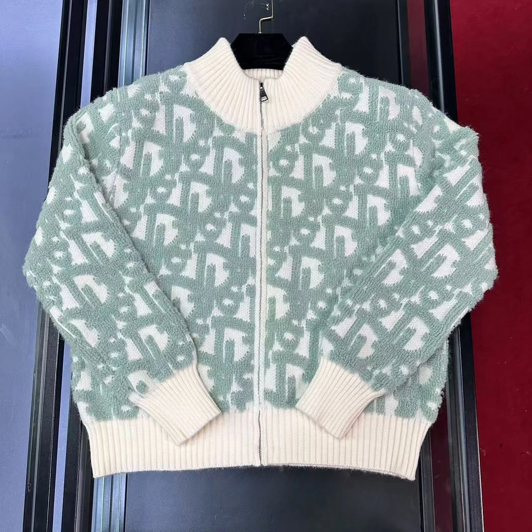 D331新款休闲时尚针织开衫高领加厚立领提花韩版秋冬拼色百搭