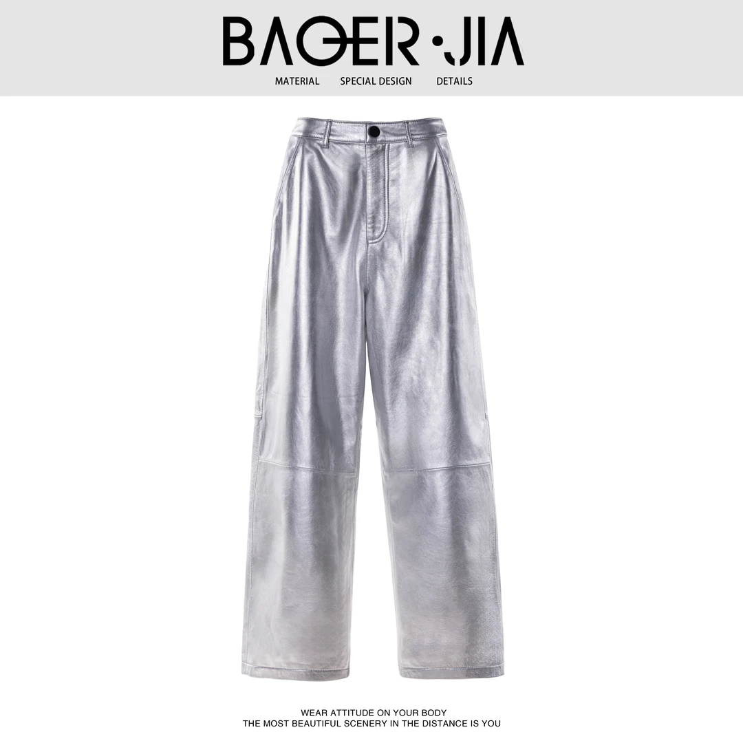 1-【简约高级】宝儿家含幂BC12523308秋季时髦洋气宽松羊皮直筒裤