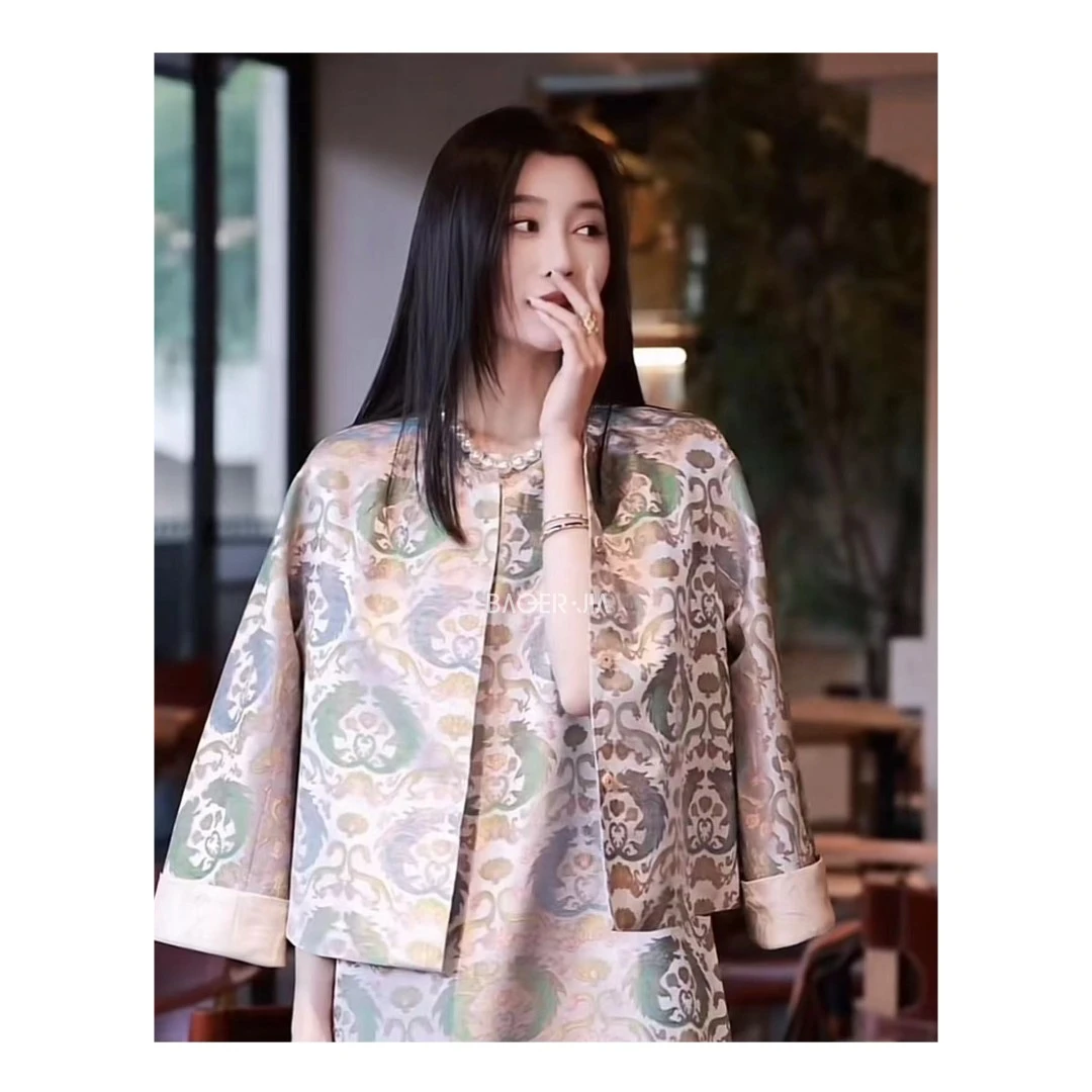 1-宝儿家BA59024103春季穿搭新款国潮风针丝提花织料工艺精湛外套