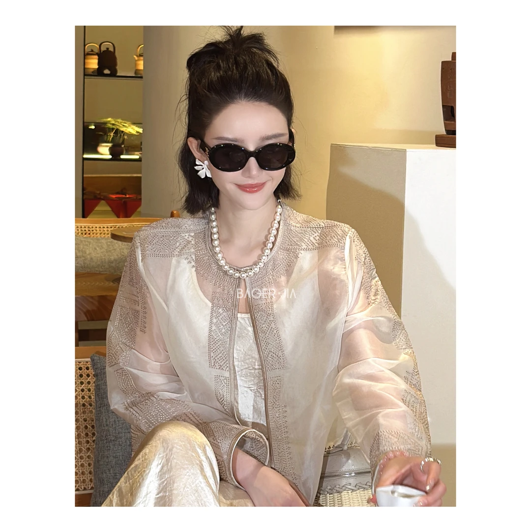 1-【中西合璧】宝儿家BA62624204春夏季国潮重工真丝时尚气质上衣