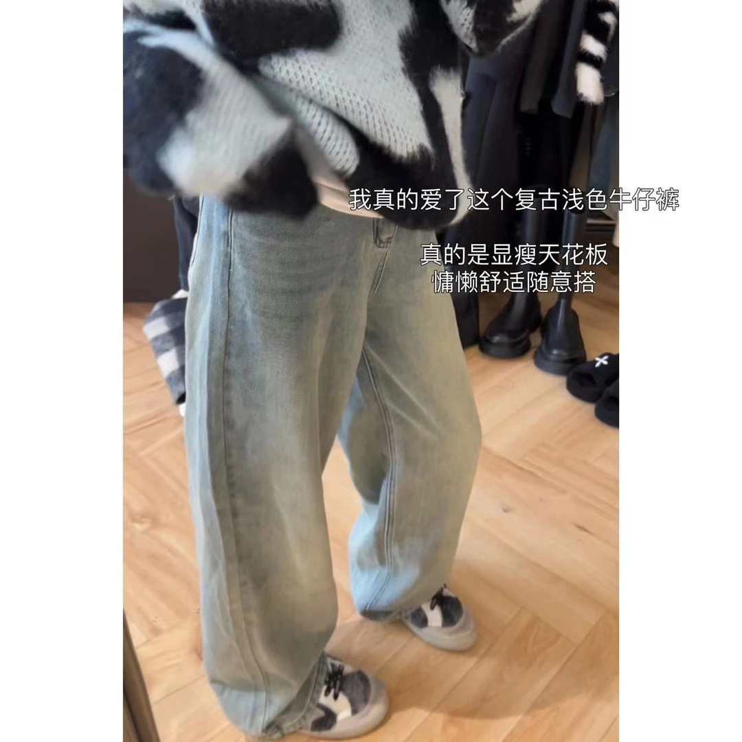 徐秋阳 拖地加绒裤 冬款加厚绒浅色拖地牛仔裤Q87