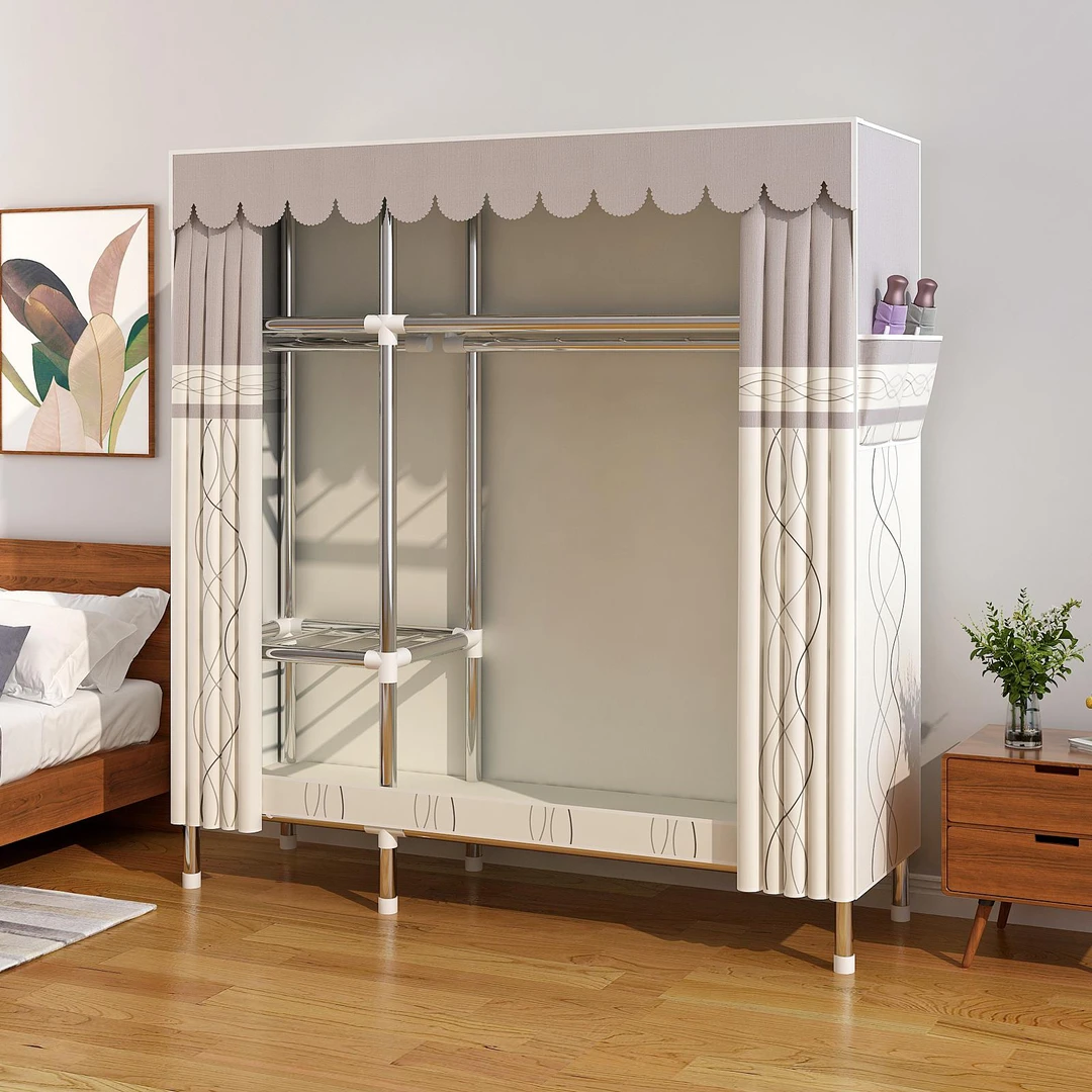 简易衣柜出租房屋家用卧室简易衣橱结实耐用布衣柜加厚加粗全钢架