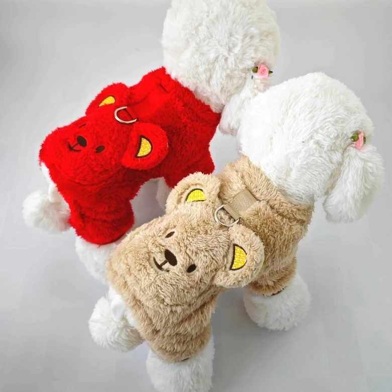 可爱小熊绒衣宠物狗狗可牵引保暖四脚衣服秋冬装泰迪比熊博美贵宾