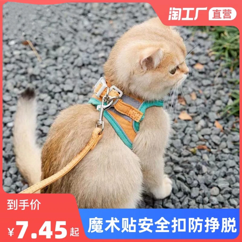 猫咪牵引绳胸抱婴袋防挣脱可爱魔术贴安全扣反光外出遛猫绳子可调