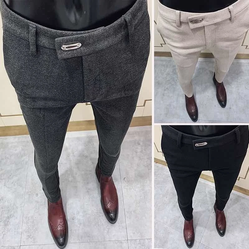 秋冬毛呢西裤男商务正装长裤男休闲小脚西装西服裤子男韩版修身潮