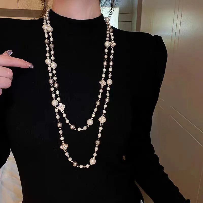 时尚四叶草项链多层长款项链毛衣链女