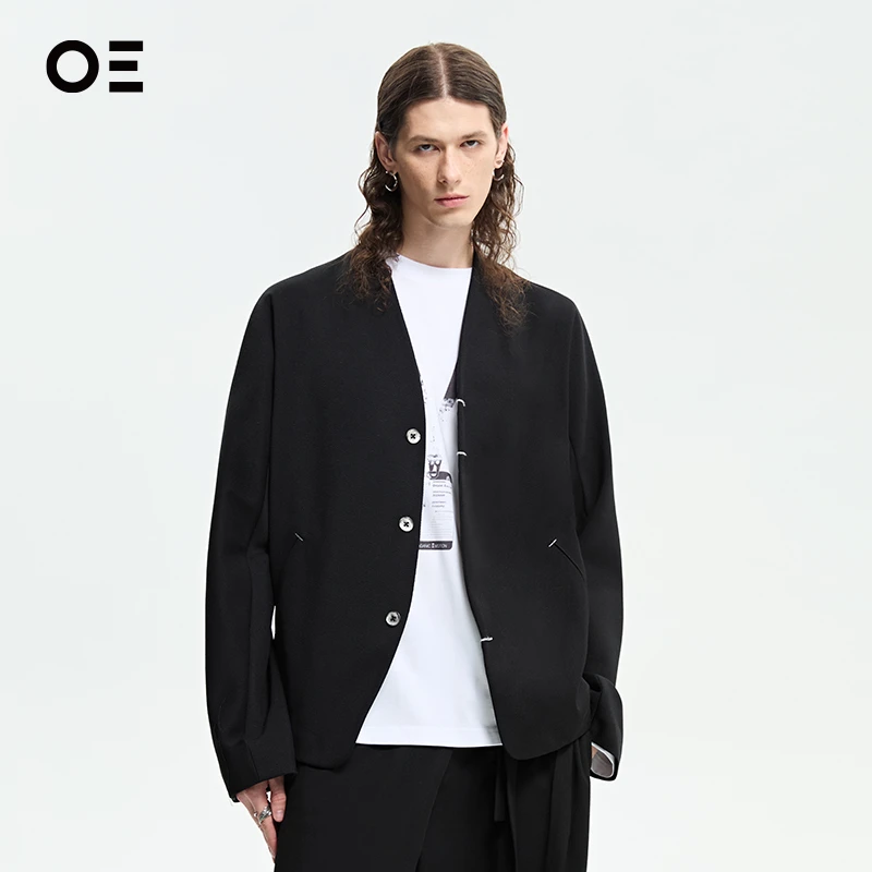 OE｜Organic Emotion 新中式宽松无垫肩西装外套无领简约西服JH57