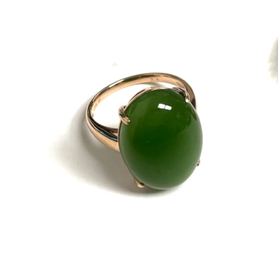 【欣妈珠宝】18K金和田玉（碧玉）戒指