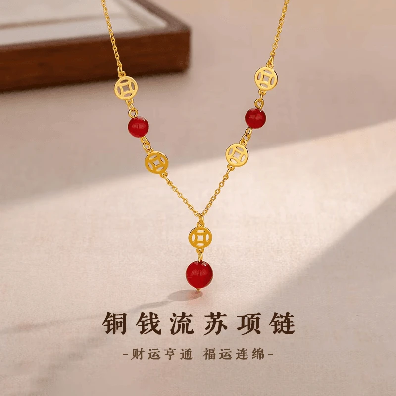 钛钢项链  铜钱灯笼流苏项链女款国风小众时尚气质百搭古风锁骨链