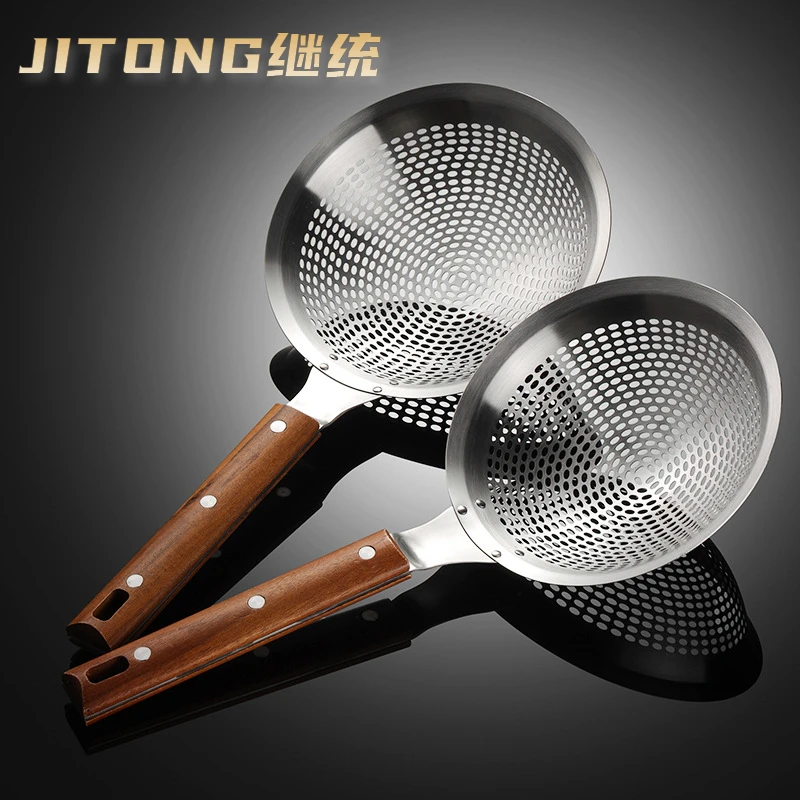 不锈钢短柄大号商用漏勺捞面酒店饭店家用厨房油炸过滤加厚多功能