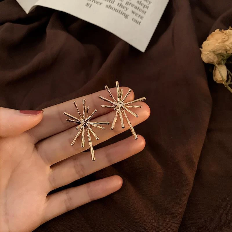 个性烟花不规则耳钉女时尚金属耳环简约高级感小众chic冷淡风耳饰