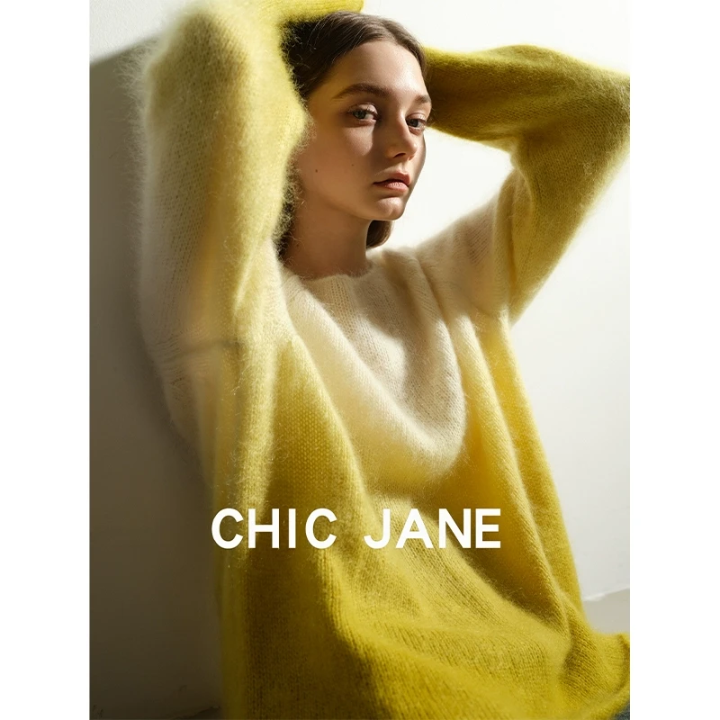 CHIC JANE池简/南非进口嵿级Baby马海毛 圆领毛衣/V领开衫CHI
