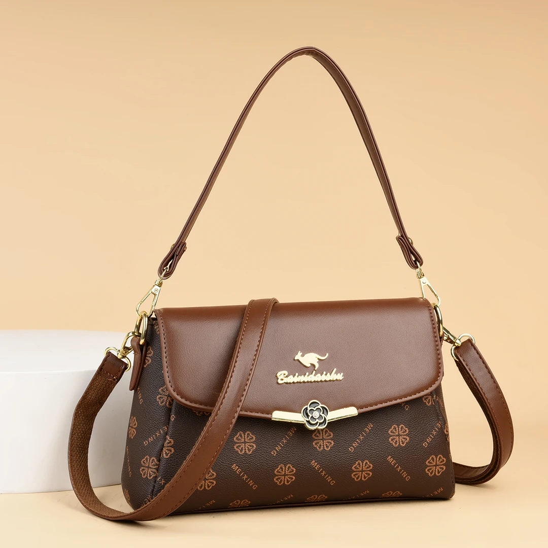 【妮可专属】新款时尚斜挎单肩包8291 棕色 底长27高16