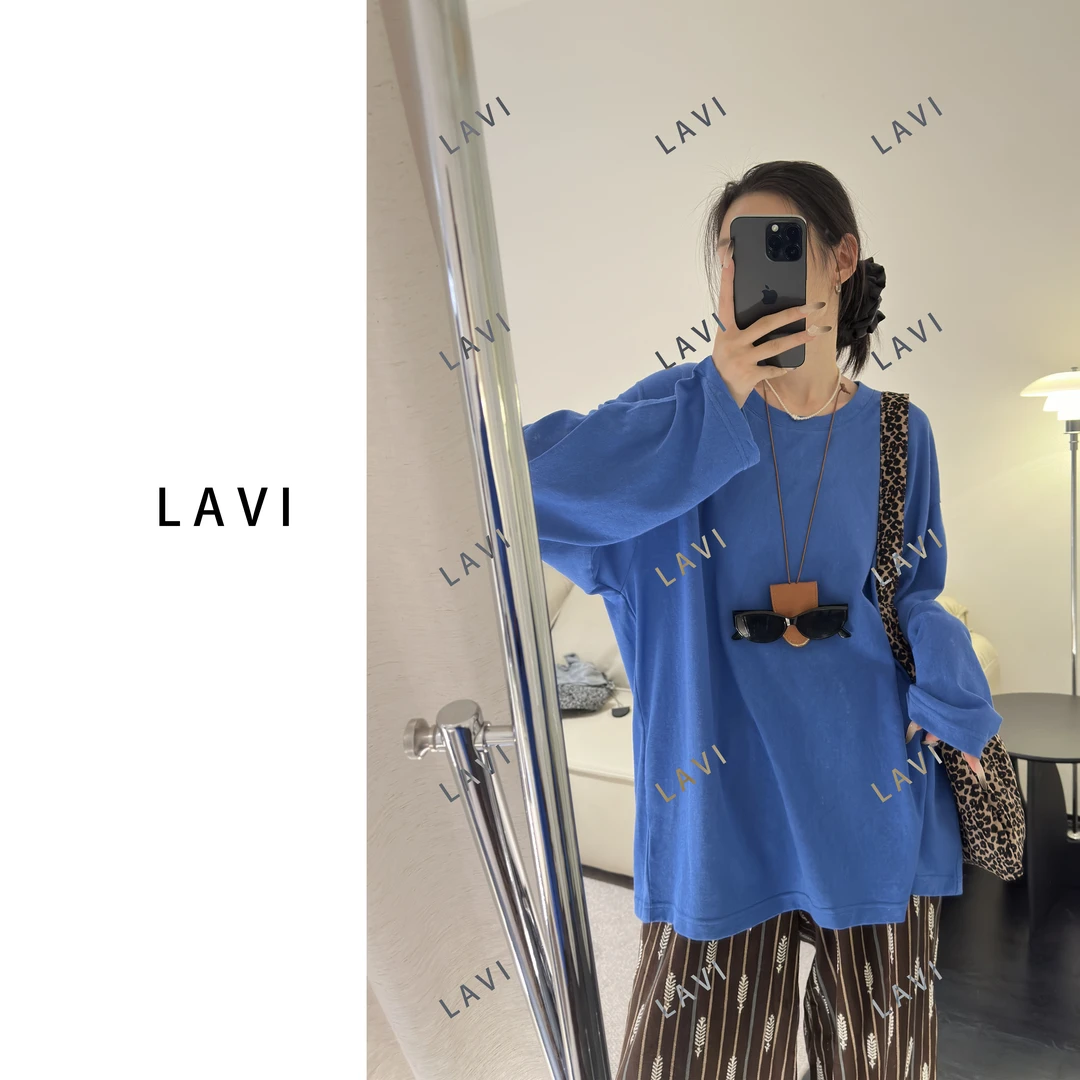 流浪在周末 净版舒适慵懒长袖T恤  1013