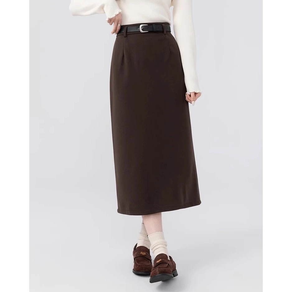 【羊城故事】微A直筒毛呢半身裙显瘦高腰秋冬A字开叉中长款裙7238