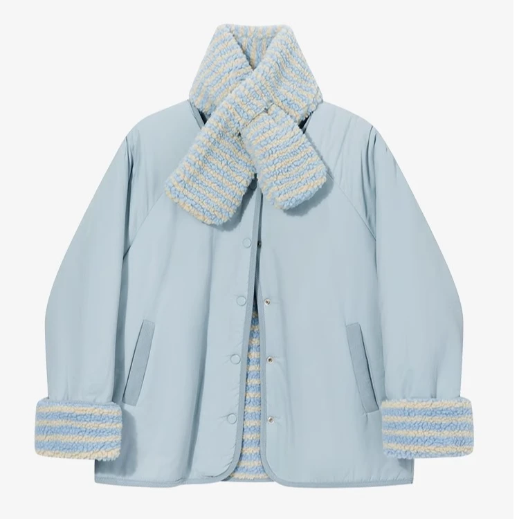 羊城故事-两面可穿配围巾棉服外套冬季加厚小个子棉衣27154