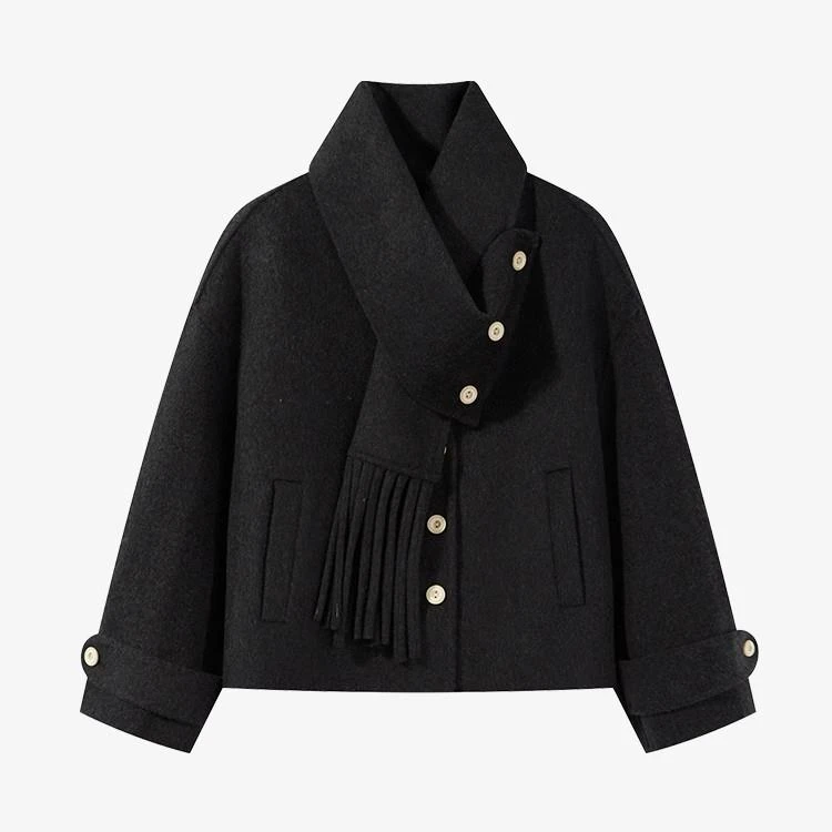 羊城故事-气质百搭配围巾大衣秋冬新款宽松保暖百搭外套668