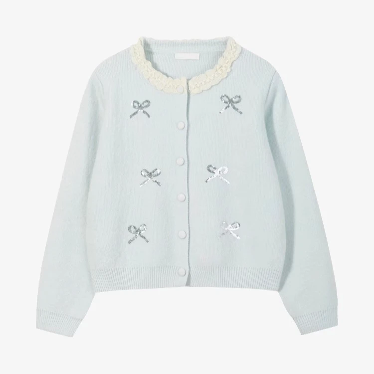 羊城故事-法式圣诞穿搭花边红色开衫毛衣女秋冬高级感上衣8506