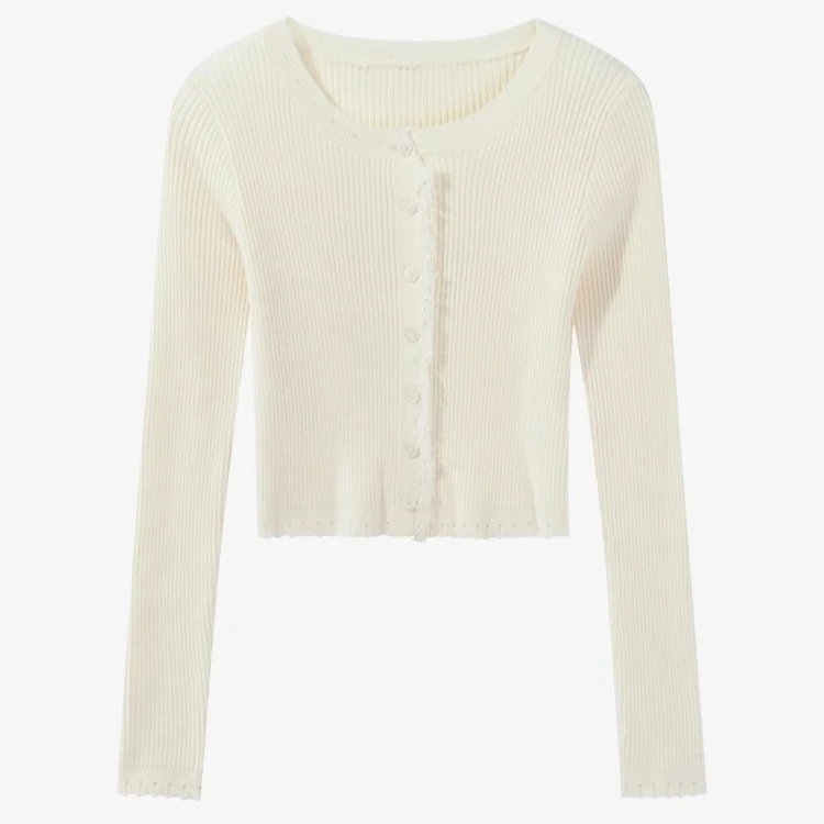 【羊城故事】简约正肩圆领针织开衫2024秋修身显瘦上衣Y40843908