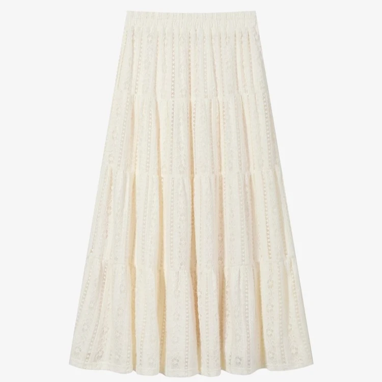 羊城故事-法式复古蕾丝蛋糕松紧半身裙优雅高腰A字长裙Y41147253