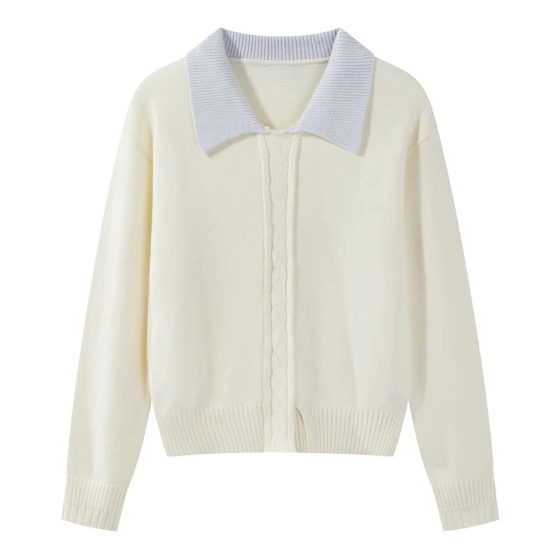 现现-甜美撞色翻领毛针织衫女2024秋季减龄收腰显瘦上衣Y40843967