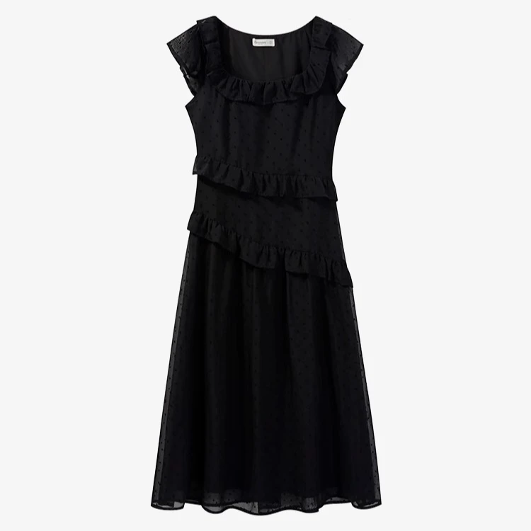 【现现专场】茶歇法式小飞袖波点连衣裙显瘦荷叶边长裙Y40431031