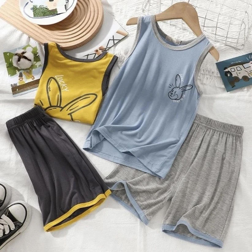 儿童薄款莫代尔2024夏季新款男童家居服背心套装男孩休闲服空调服