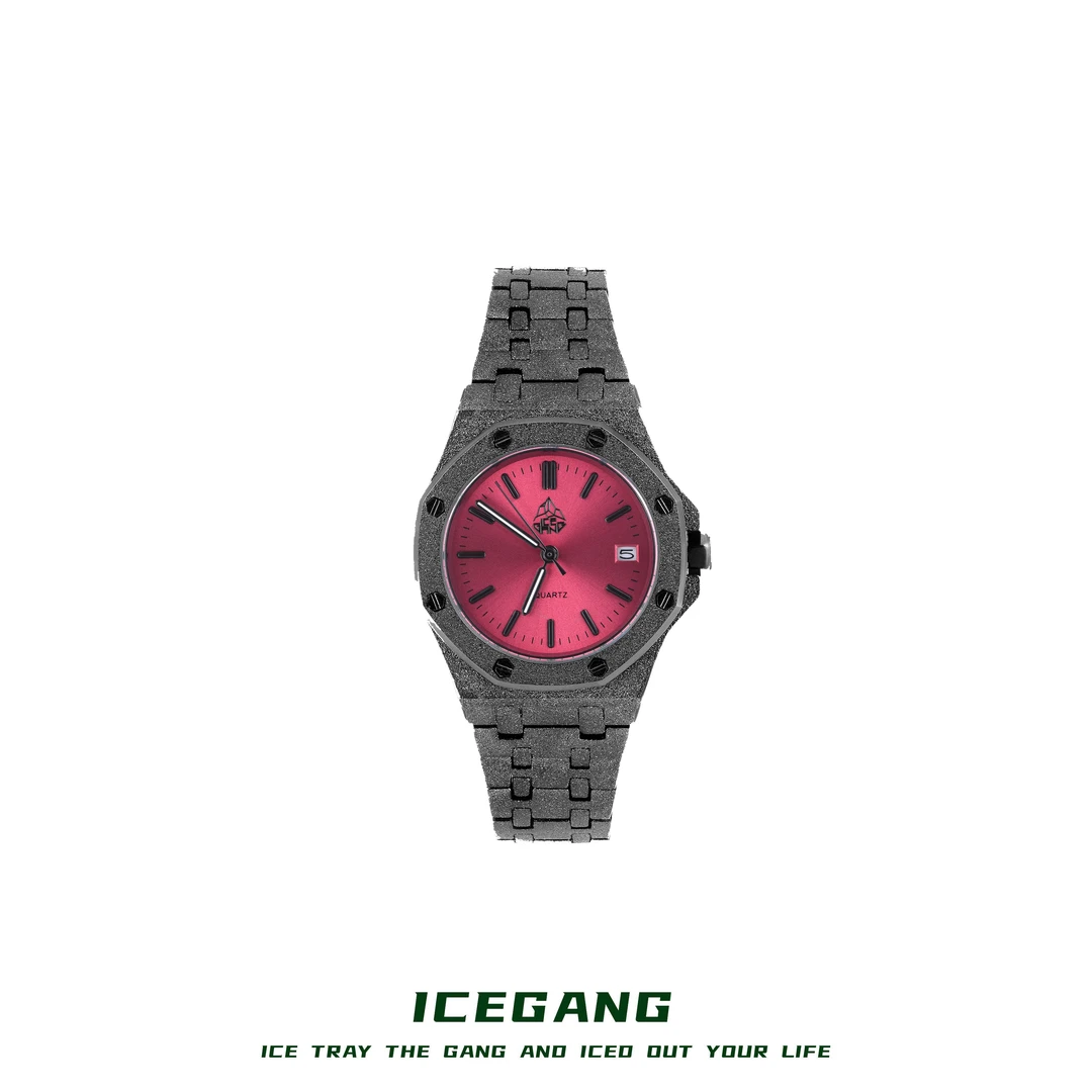 ICEGANG原创华夫格系列黑粉磨砂霜金腕表小表盘女款手表潮流个性