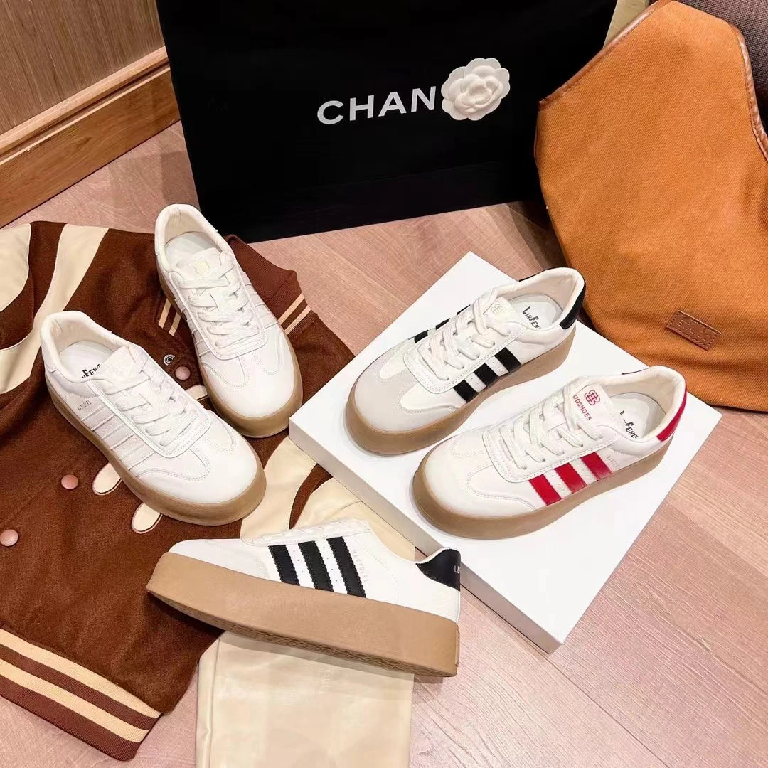 德训鞋四季款显高百搭时尚板鞋女鞋厚底发泡大底系带潮鞋平底