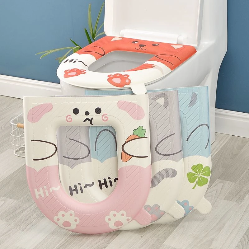 马桶垫三件装 卡通图防水坐垫家用坐便器粘贴式马桶套水洗坐便垫