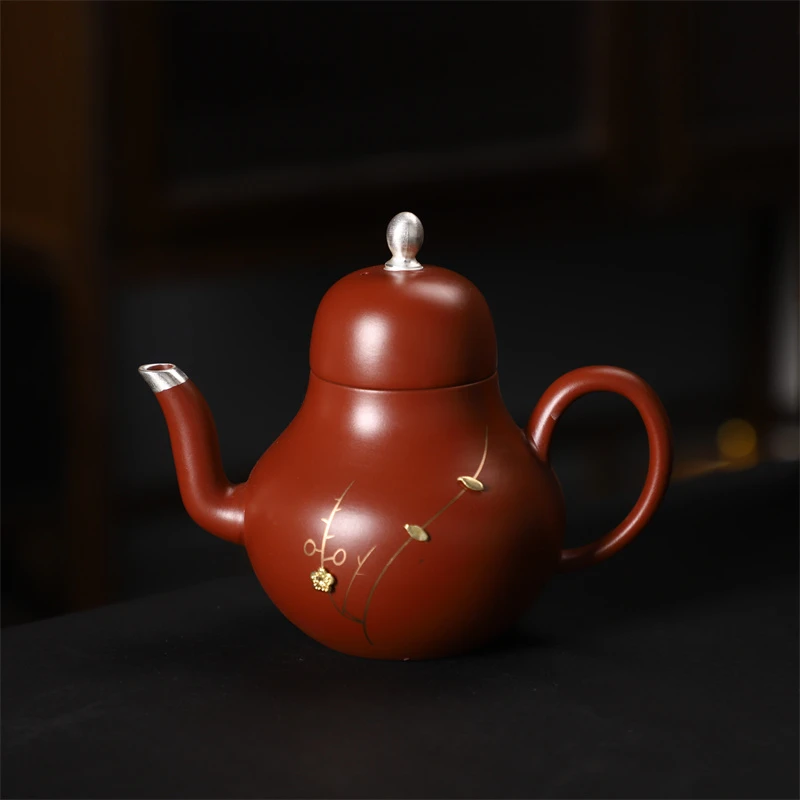 紫砂鎏银锔钉梨形茶壶思亭壶（满水容量180cc）
