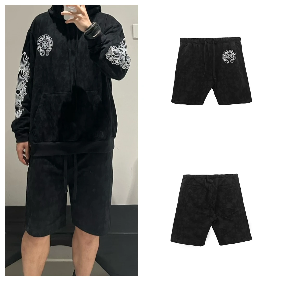 Chrome Hearts/克罗心 暗纹十字马蹄短裤 黑色