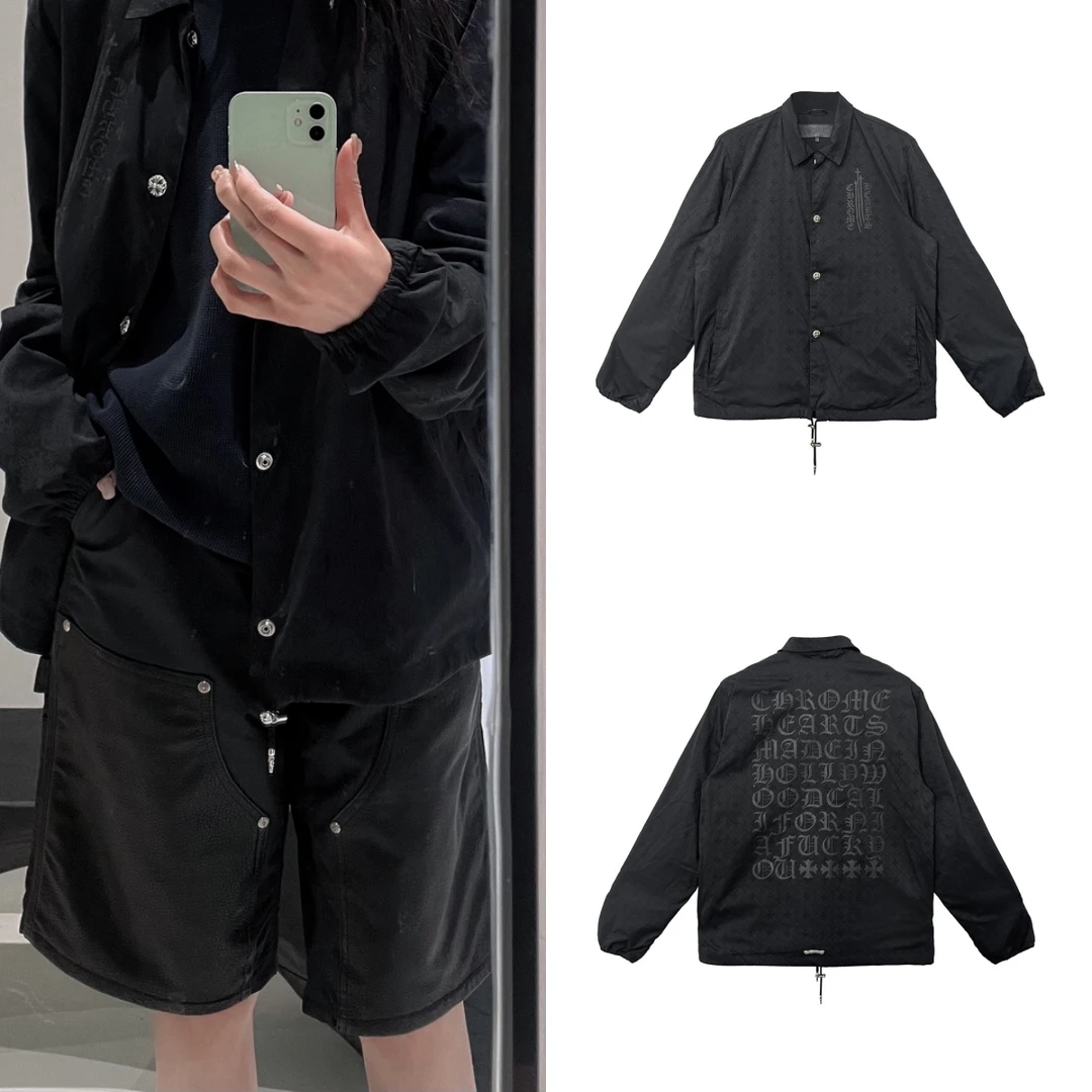 Chrome Hearts/克罗心暗纹十字符文教练夹克 外套 黑色