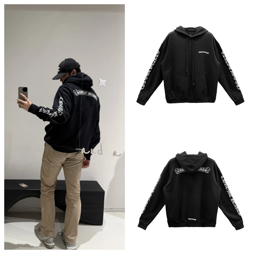 Chrome Hearts/克罗心 后背卷轴符文花臂帽衫 黑色