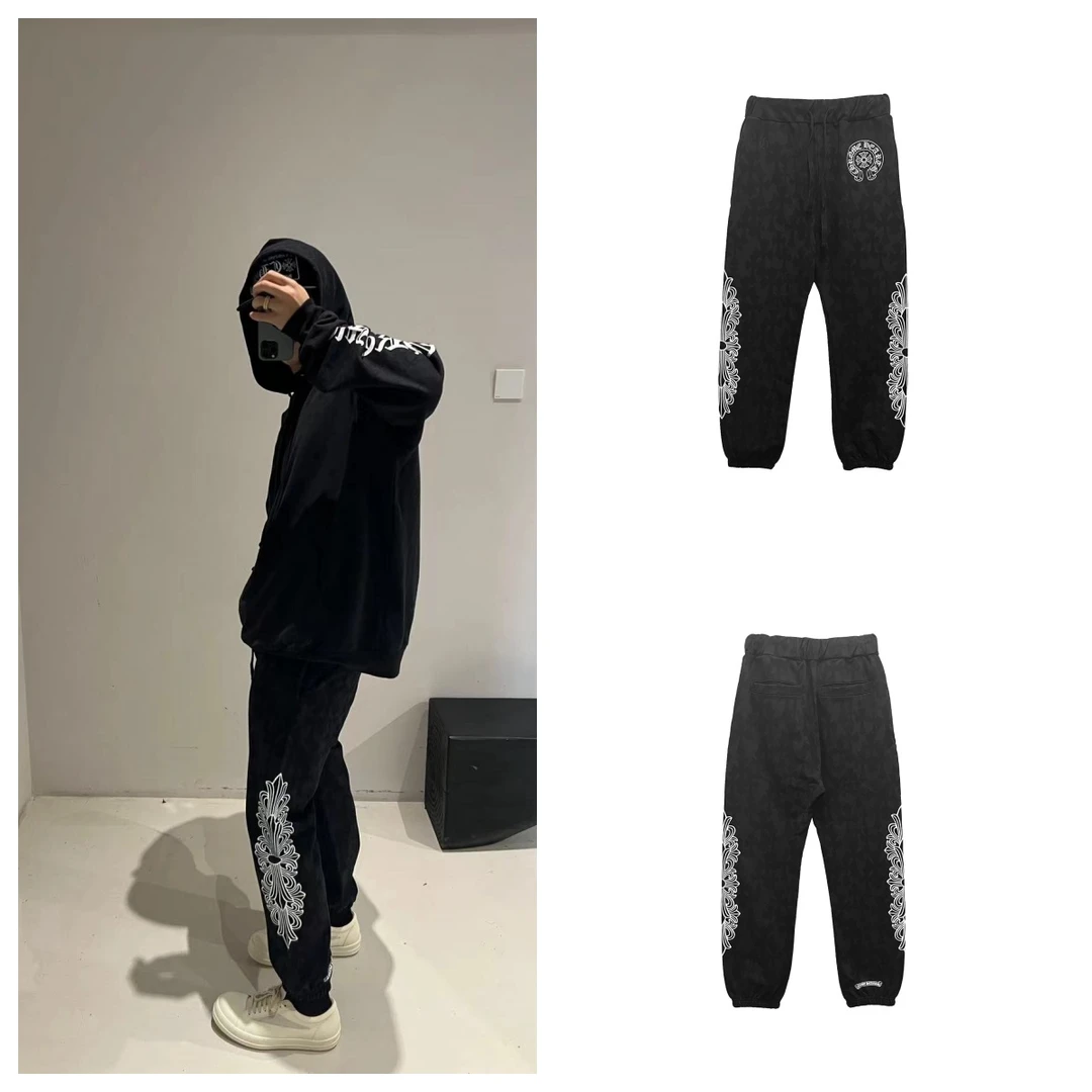 Chrome Hearts/克罗心 暗纹十字符文卫裤 运动长裤 黑色