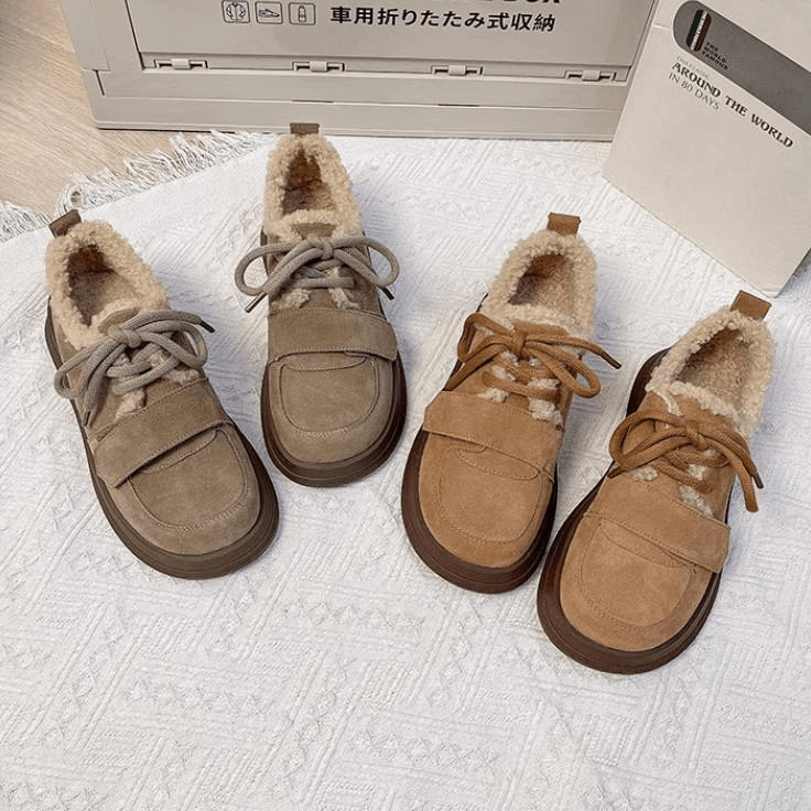 勃肯鞋女厚底加绒保暖休闲女鞋2023新款羊羔毛豆豆鞋复古毛毛棉鞋