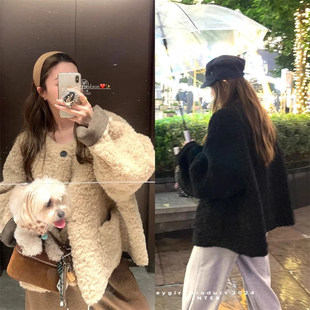 短款宽松慵懒毛毛外套女冬保暖休闲上衣时尚百搭洋气上衣