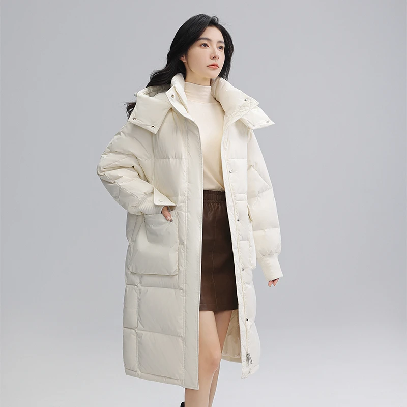 YAYA/鸭鸭YE3B604621A冬季新款简约大气宽松连帽保暖长款羽绒服