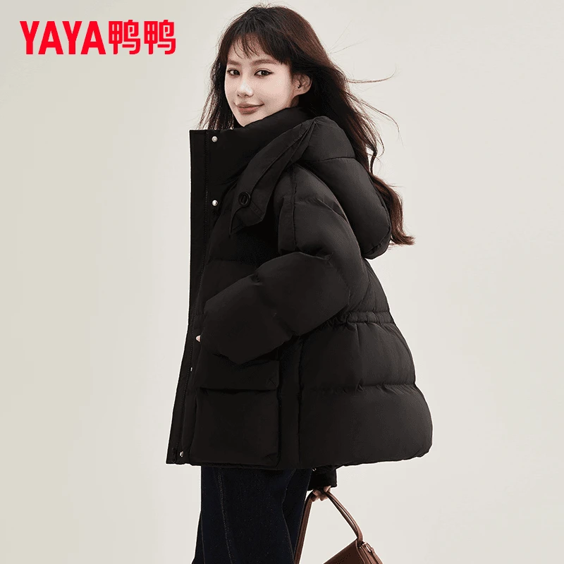 YAYA/鸭鸭2024冬季新休闲百搭加厚保暖连帽面包羽绒服YE4B60354C1