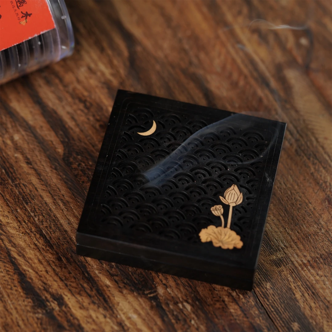【国标紫光檀】荷塘月色红木香盒熏香盒盘香炉镂空香道盒