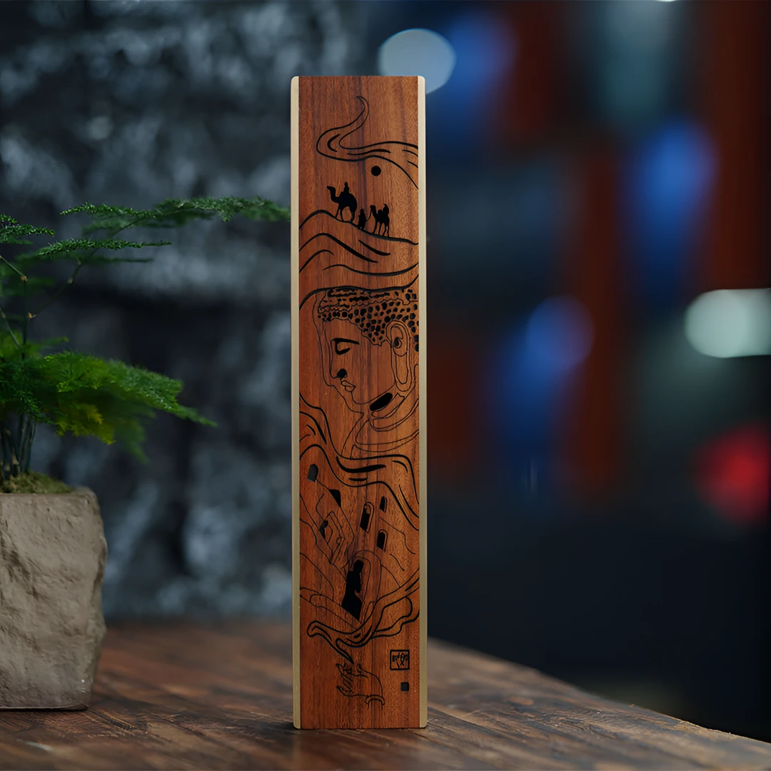 实木梦回敦煌石窟卧香盒黑檀线香盒