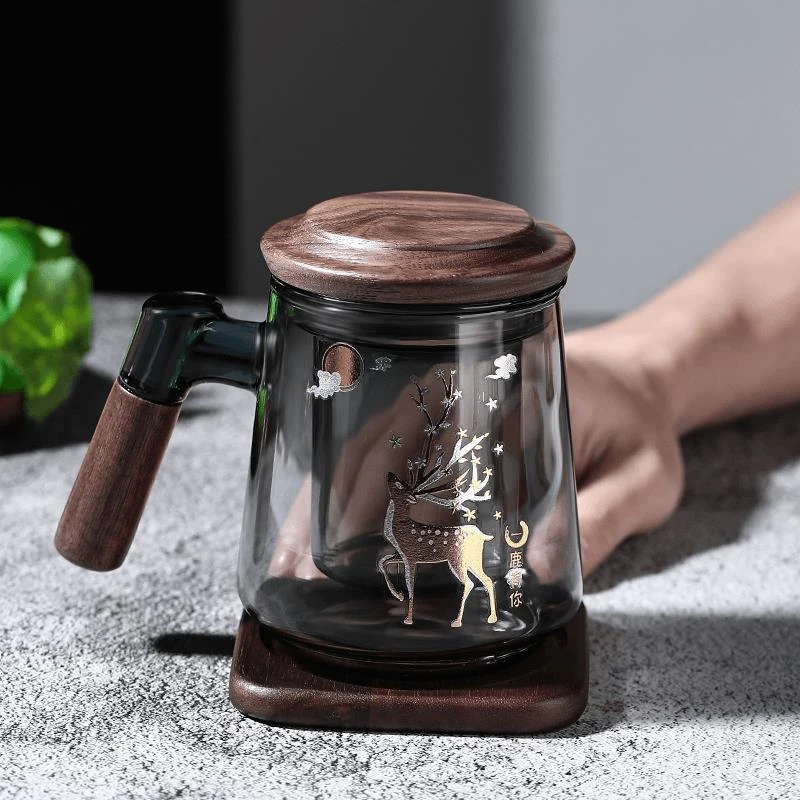 泡茶杯玻璃杯茶杯耐高温茶水分离山海办公室家用男士喝水杯子中式