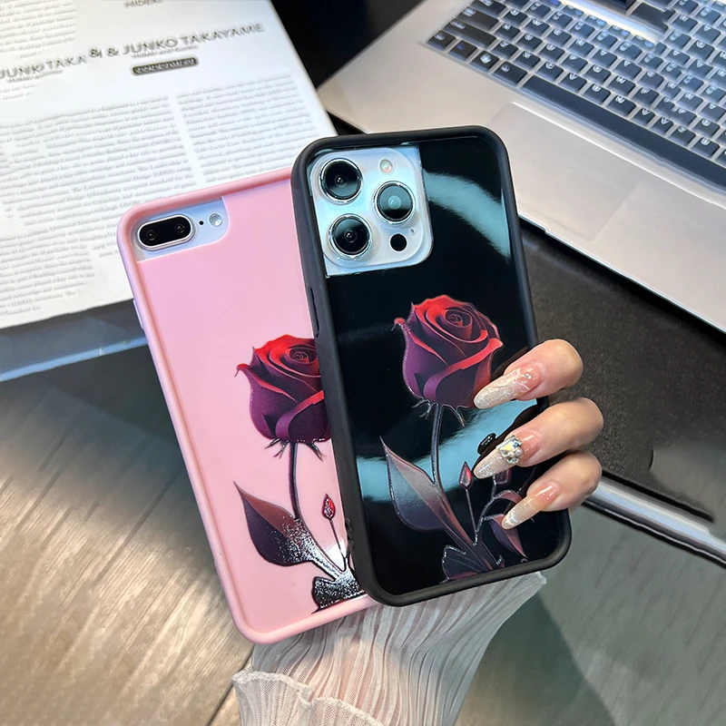 苹果15promax新款相框刀锋暗红玫瑰全包iPhone14防12摔13手机壳XR