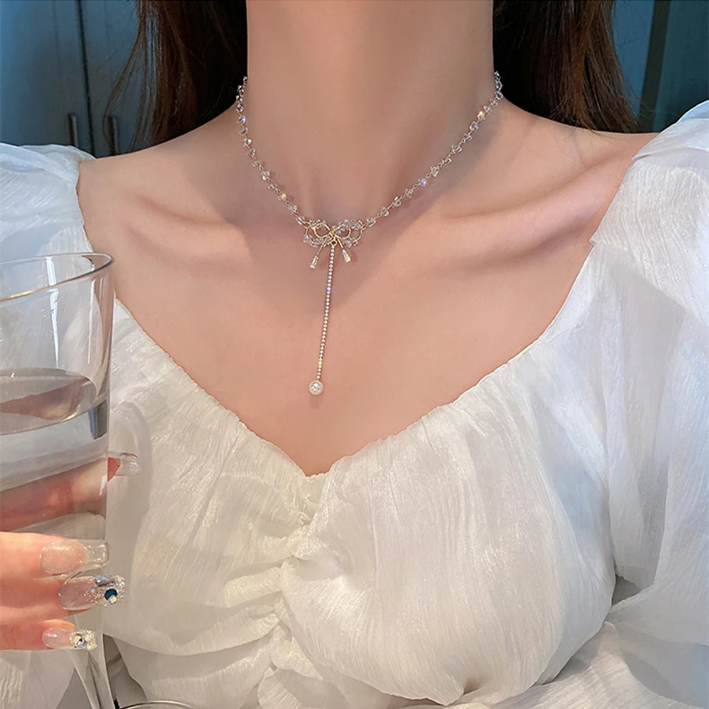 真喜利 【梦幻】 蝴蝶结流苏吊坠 项链女 设计感 气质 轻奢小众感
