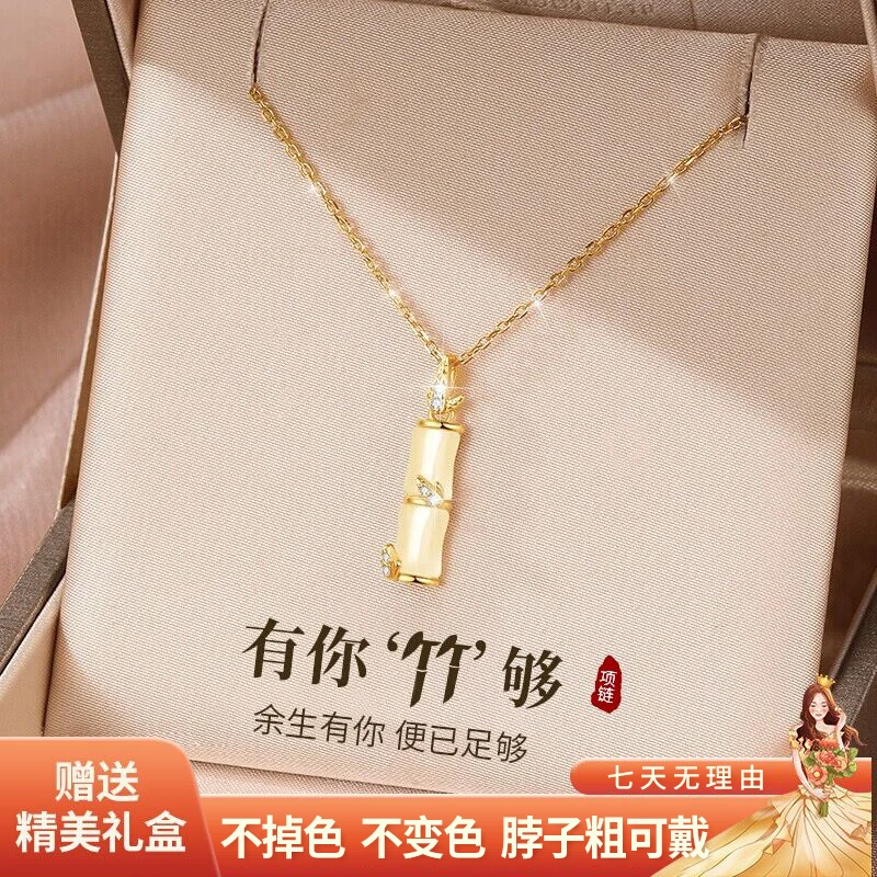 真喜利 轻奢竹节项链 素款吊坠 小众网红气质百搭精致高级简约TW