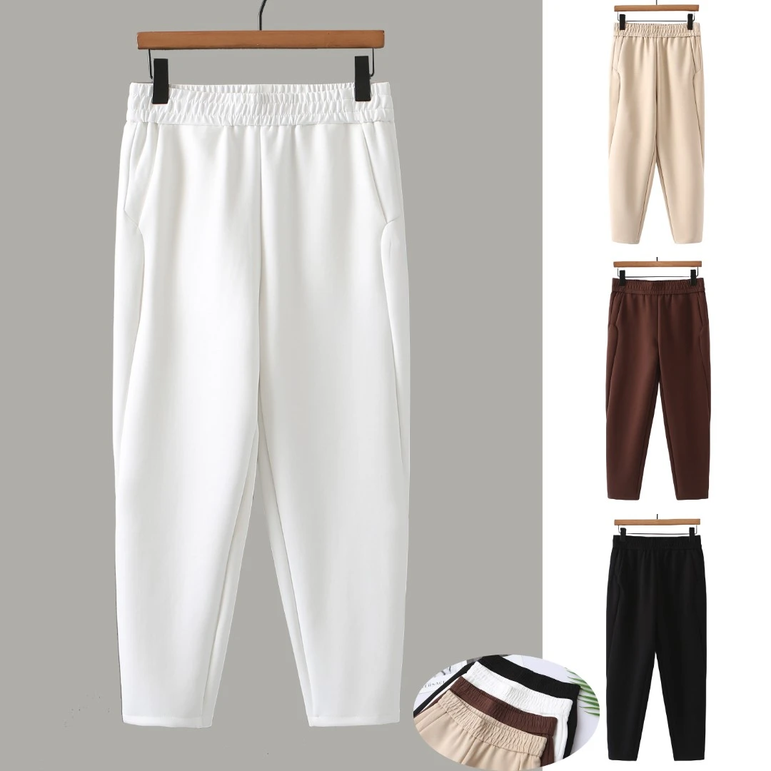 大码镰刀裤子女胖MM200斤新款宽松显瘦高腰弹力9分休闲小脚哈伦裤